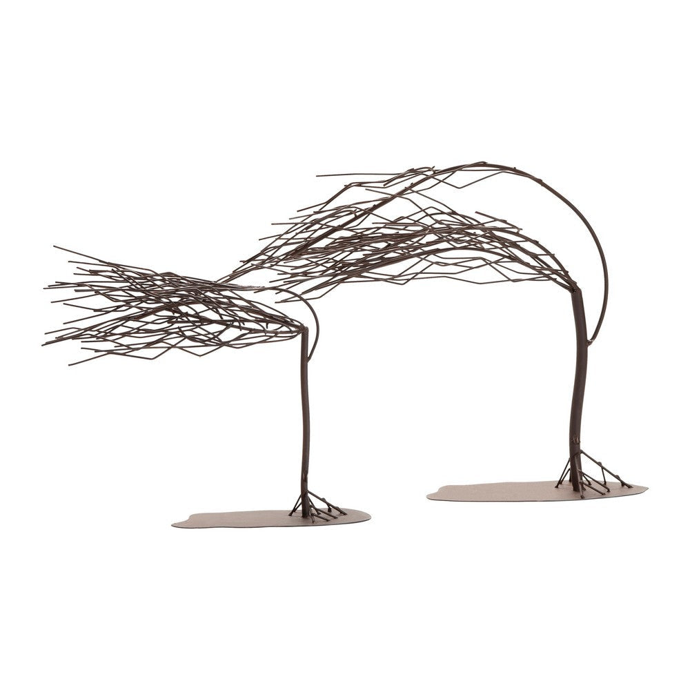 Crestview Wind Blown Decorative Tree Sculpture Set of 2 | Bronze & Brown Metal CCL-CVDDP952