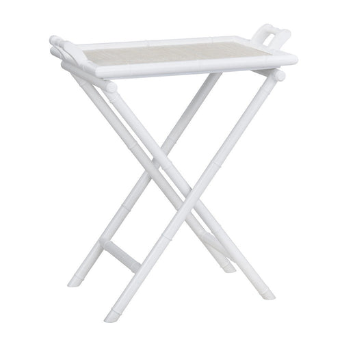 Seny Tray Table | 28" Removable Tray Top | White Rattan & Wood