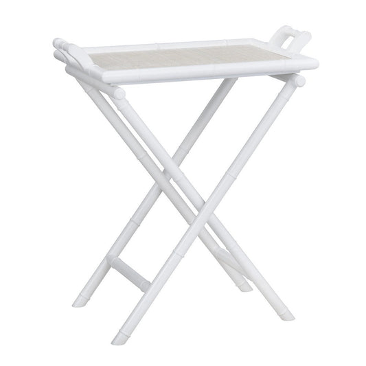 Seny Tray Table | 28" Removable Tray Top | White Rattan & Wood