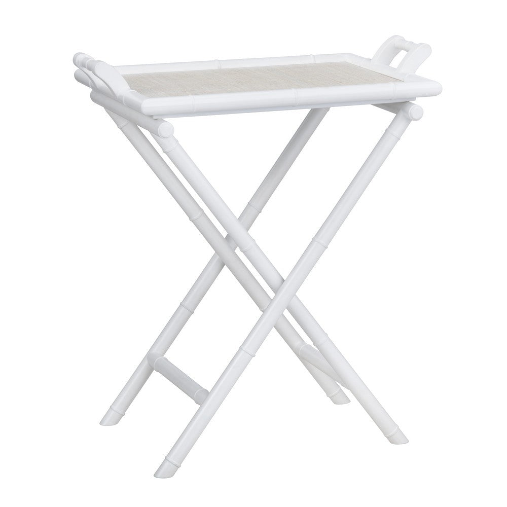 Seny Tray Table | 28" Removable Tray Top | White Rattan & Wood