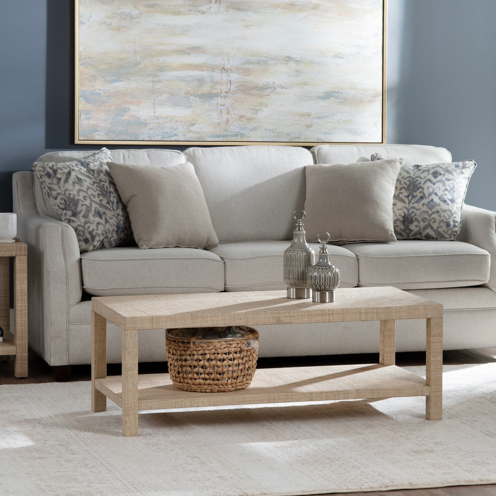 Crestview Fery Coffee Table | 50" Top w Lower Shelf | Tan Raffia