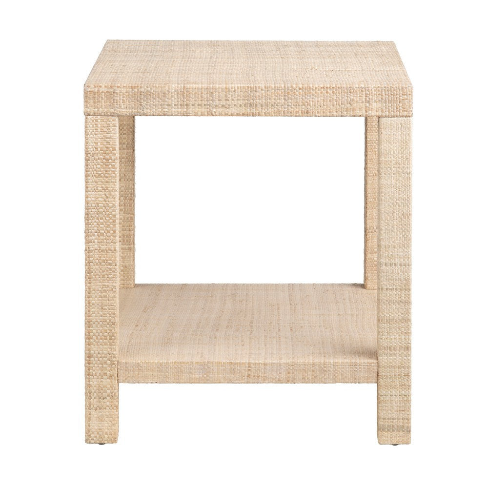 Fery Side End Table | 20’’ Square Top | Open Storage | Tan Brown Rafia CCL-CVFDR1008