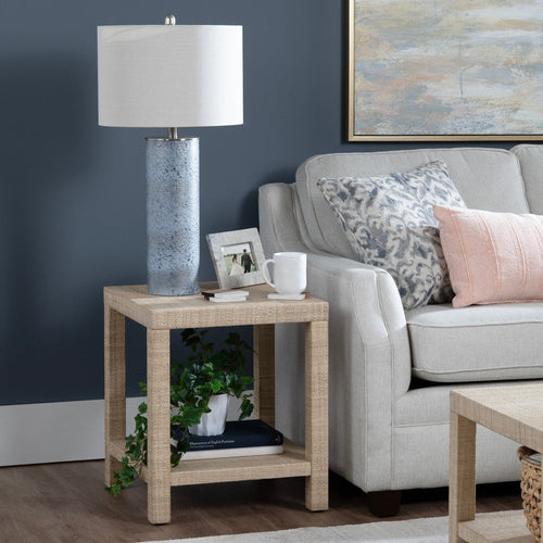Fery Side End Table | 20" Square Top | Open Storage | Tan Brown Rafia
