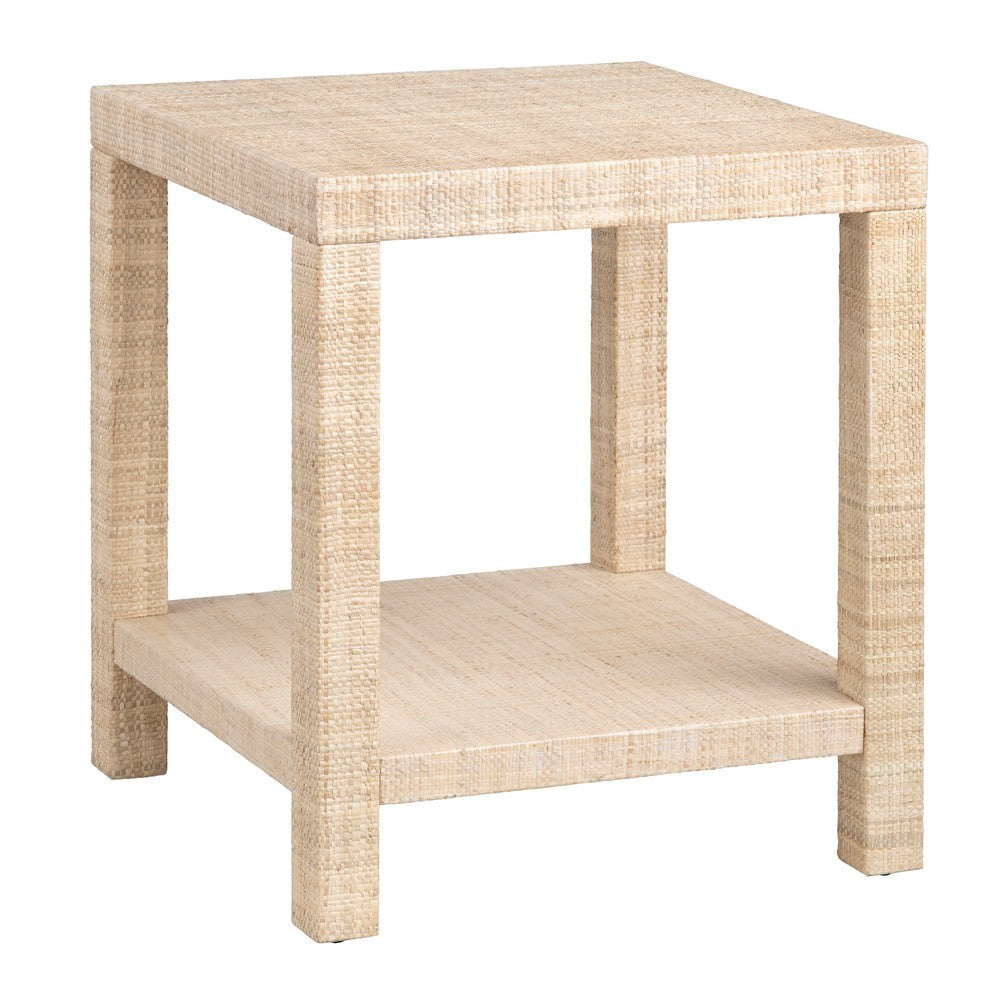 Fery Side End Table | 20" Square Top | Open Storage | Tan Brown Rafia