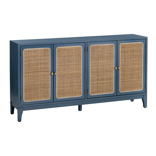 Crestview Sho Sideboard Cabinet | 4 Rattan Woven Doors | 60" Blue