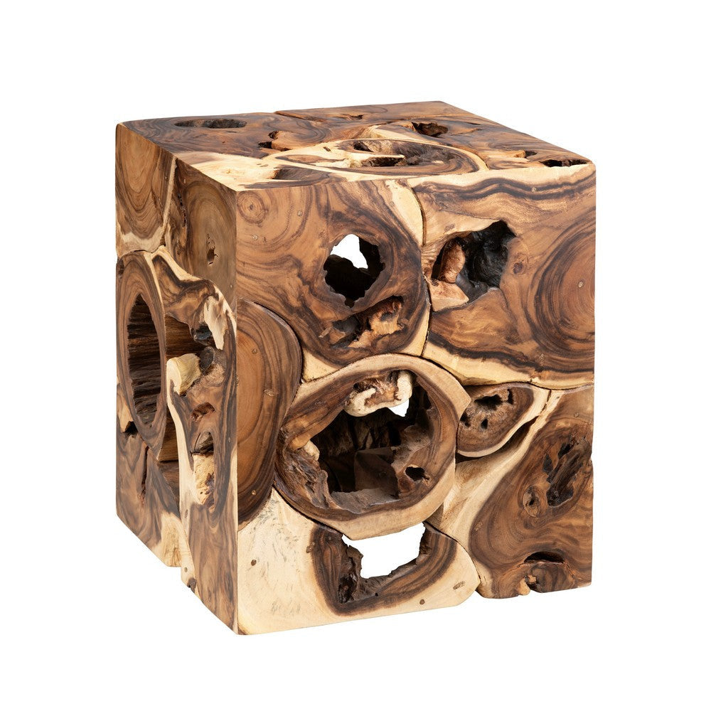 Crestview Nery Side End Table | 20" Sculptural Brown Solid Suar Wood