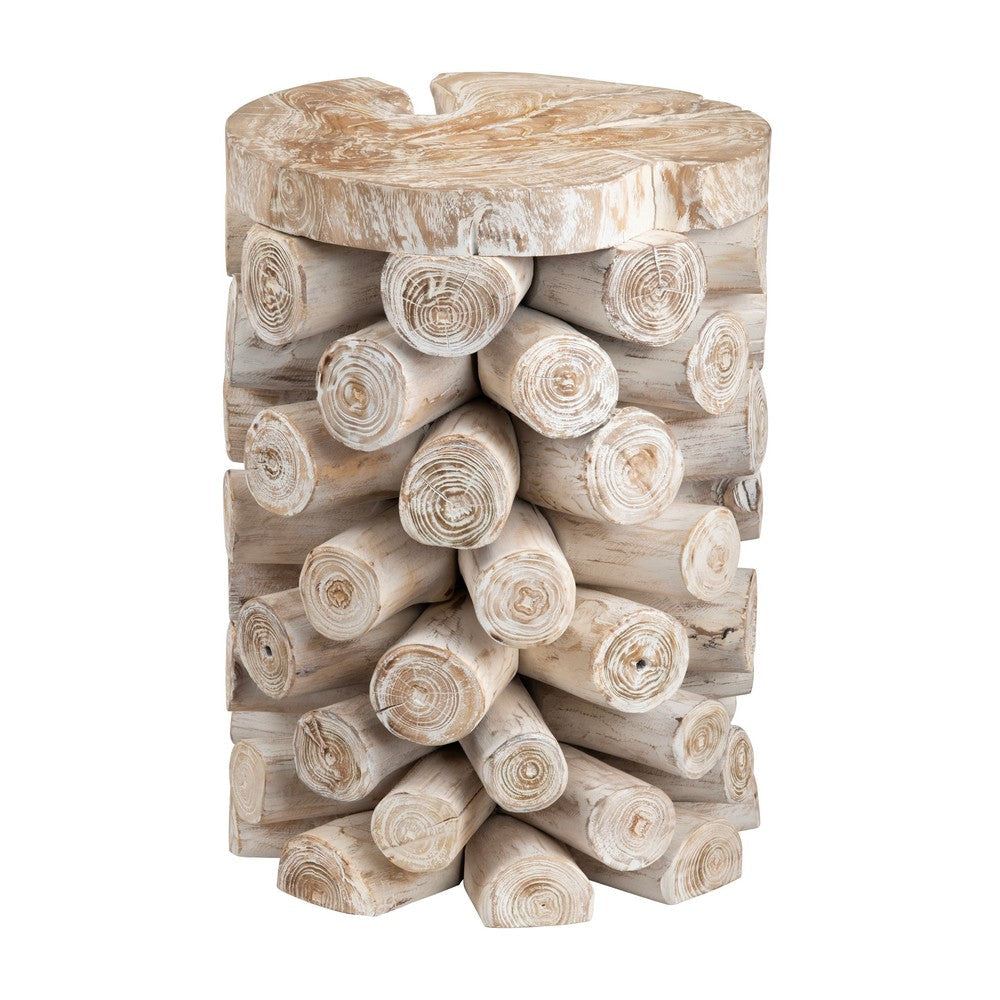 Crestview Roa Accent Table | 16’’ Round | Stacked Log Base | Whitewash CCL-CVFDR1015