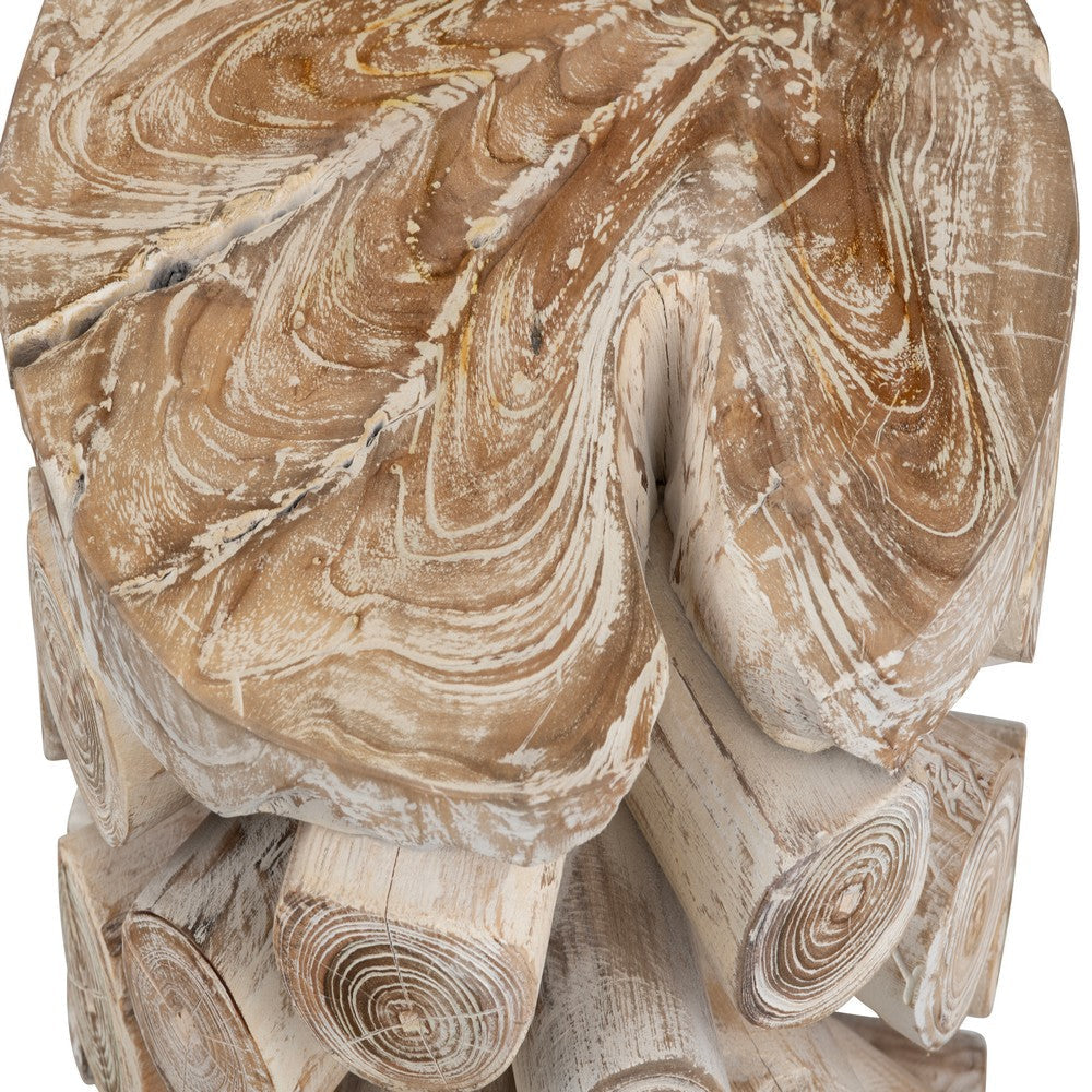 Crestview Roa Accent Table | 16’’ Round | Stacked Log Base | Whitewash CCL-CVFDR1015