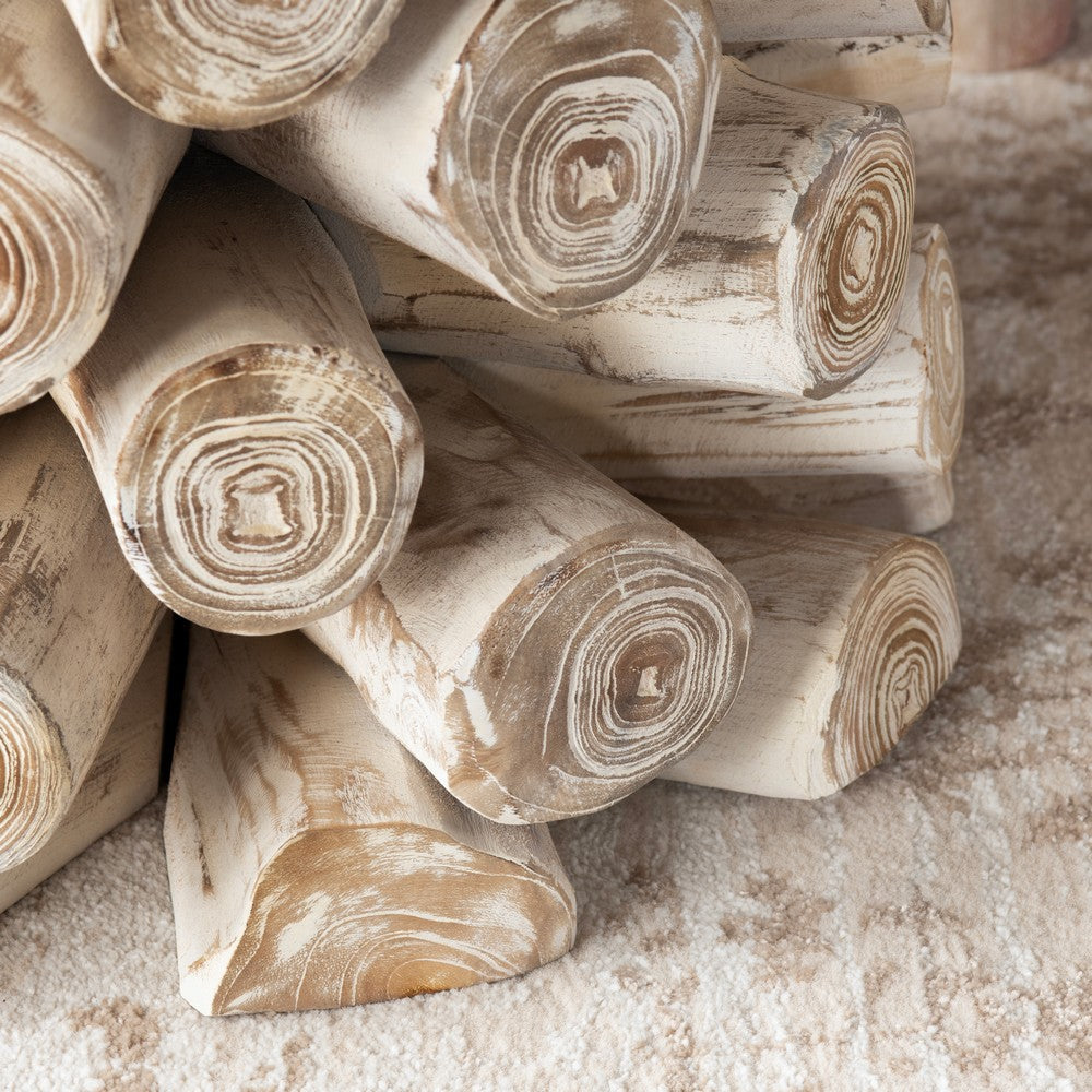 Crestview Roa Accent Table | 16’’ Round | Stacked Log Base | Whitewash CCL-CVFDR1015