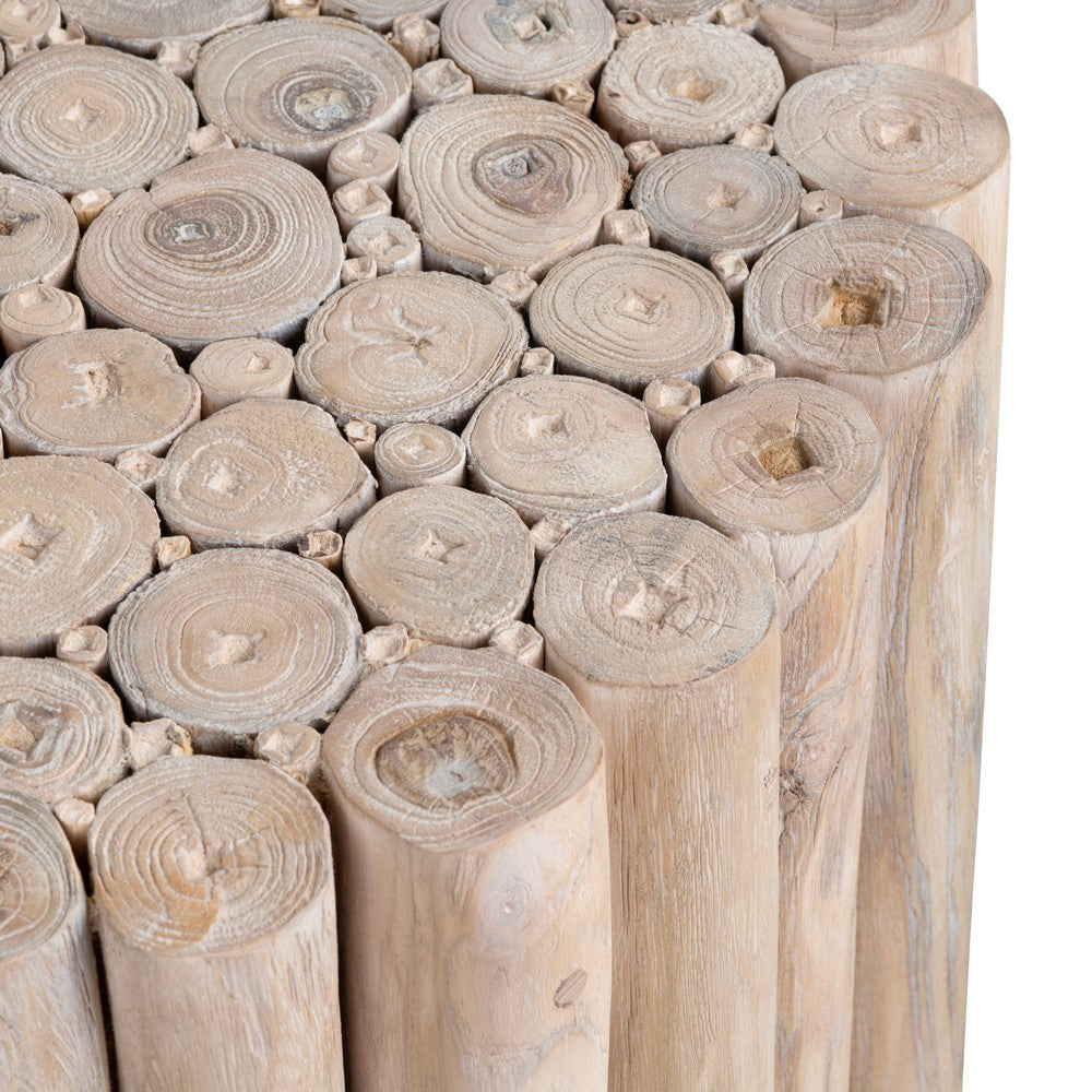 Ixy Accent Table | 22’’ Round Vertical Natural Brown Teak Wood Base CCL-CVFDR1017