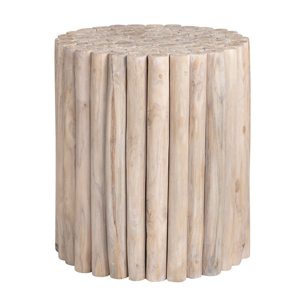 Ixy Accent Table | 22" Round Vertical Natural Brown Teak Wood Base