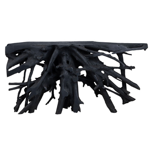 Crestview Bia Console Table | 64" Top w Charred Root Base | Black