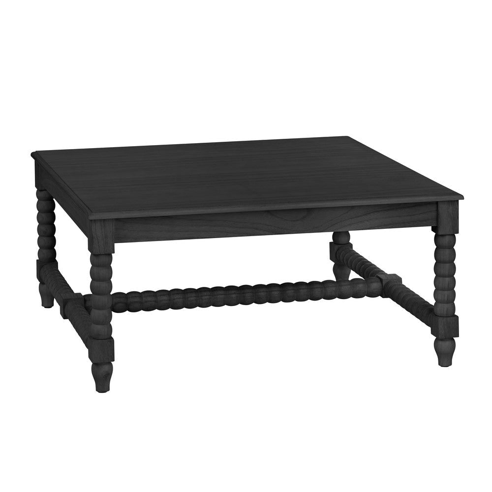 Jery Coffee Table | 34" Square Top | Turned Beaded Legs | Black Wood
