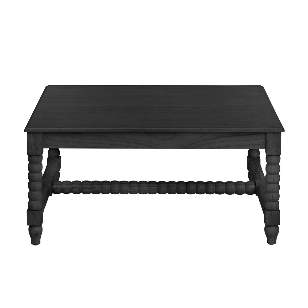 Jery Coffee Table | 34’’ Square Top | Turned Beaded Legs | Black Wood CCL-CVFDR1022