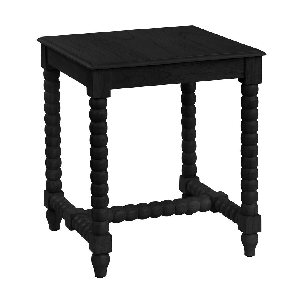 Jery Side End Table | 20" Square Top | Turned Beaded Legs | Black