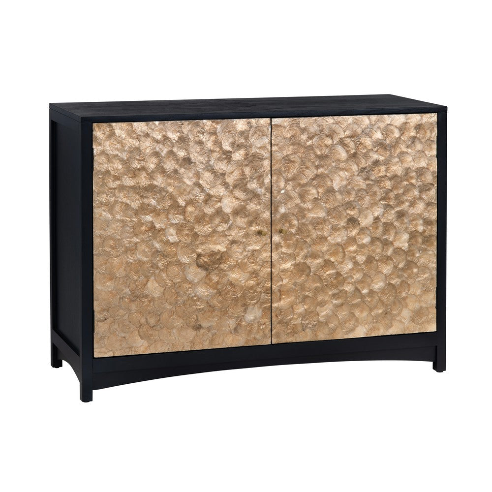 Crestview Lacy Sideboard Cabinet | 2 Gold Capiz Shell Accent Doors | Black