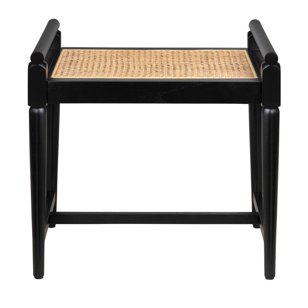 Pex Accent Bench Stool | 22’’ | Brown Woven Rattan Seat | Black Wood Frame CCL-CVFDR1032