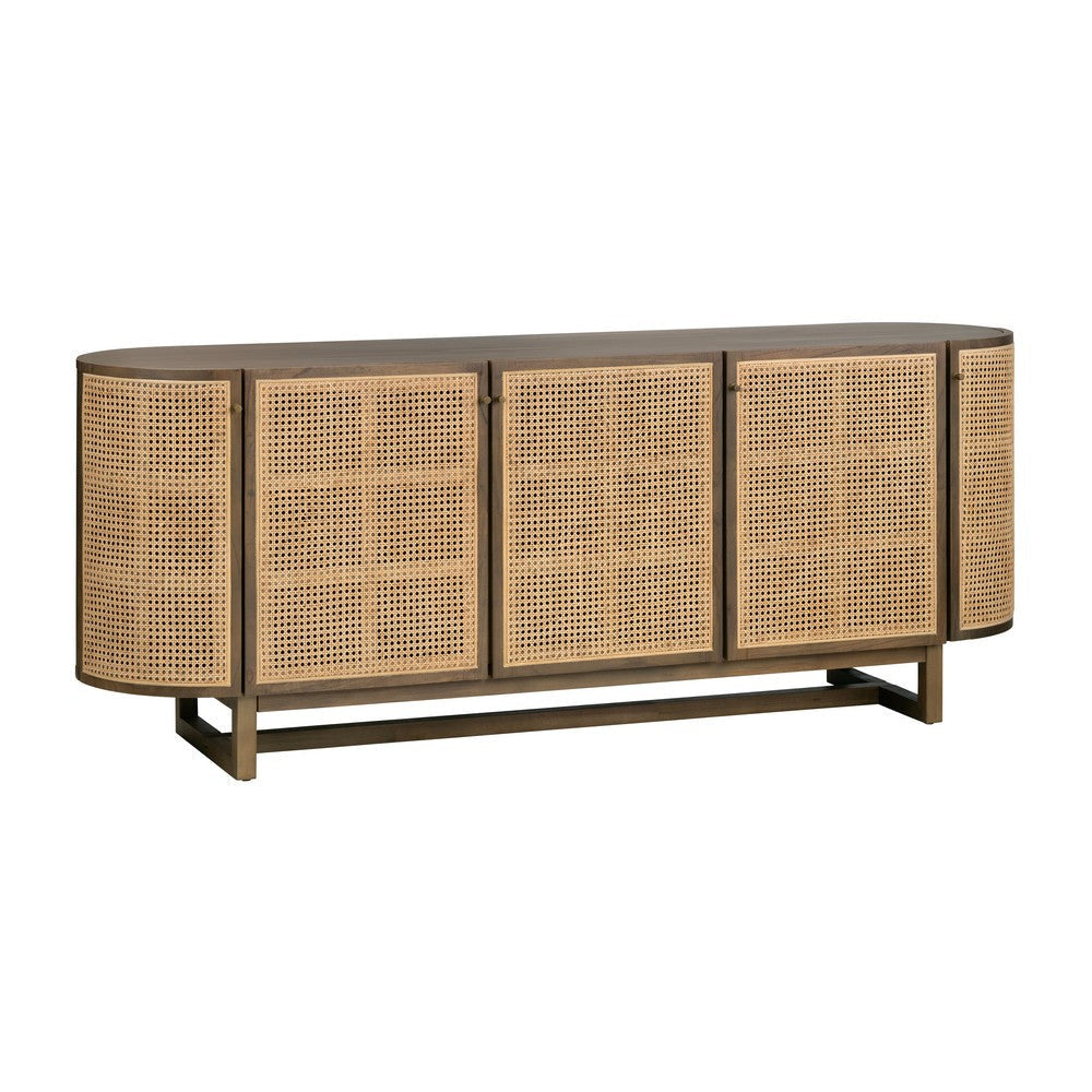 Crestview Dei Media Credenza | 5 Cane Doors & Brass Knobs | 79’’ Brown CCL-CVFDR1033