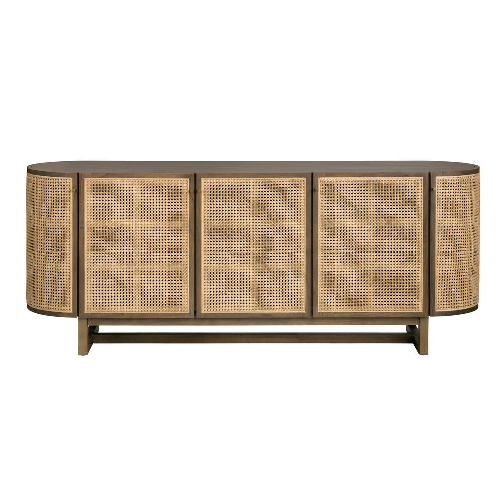 Crestview Dei Media Credenza | 5 Cane Doors & Brass Knobs | 79’’ Brown CCL-CVFDR1033