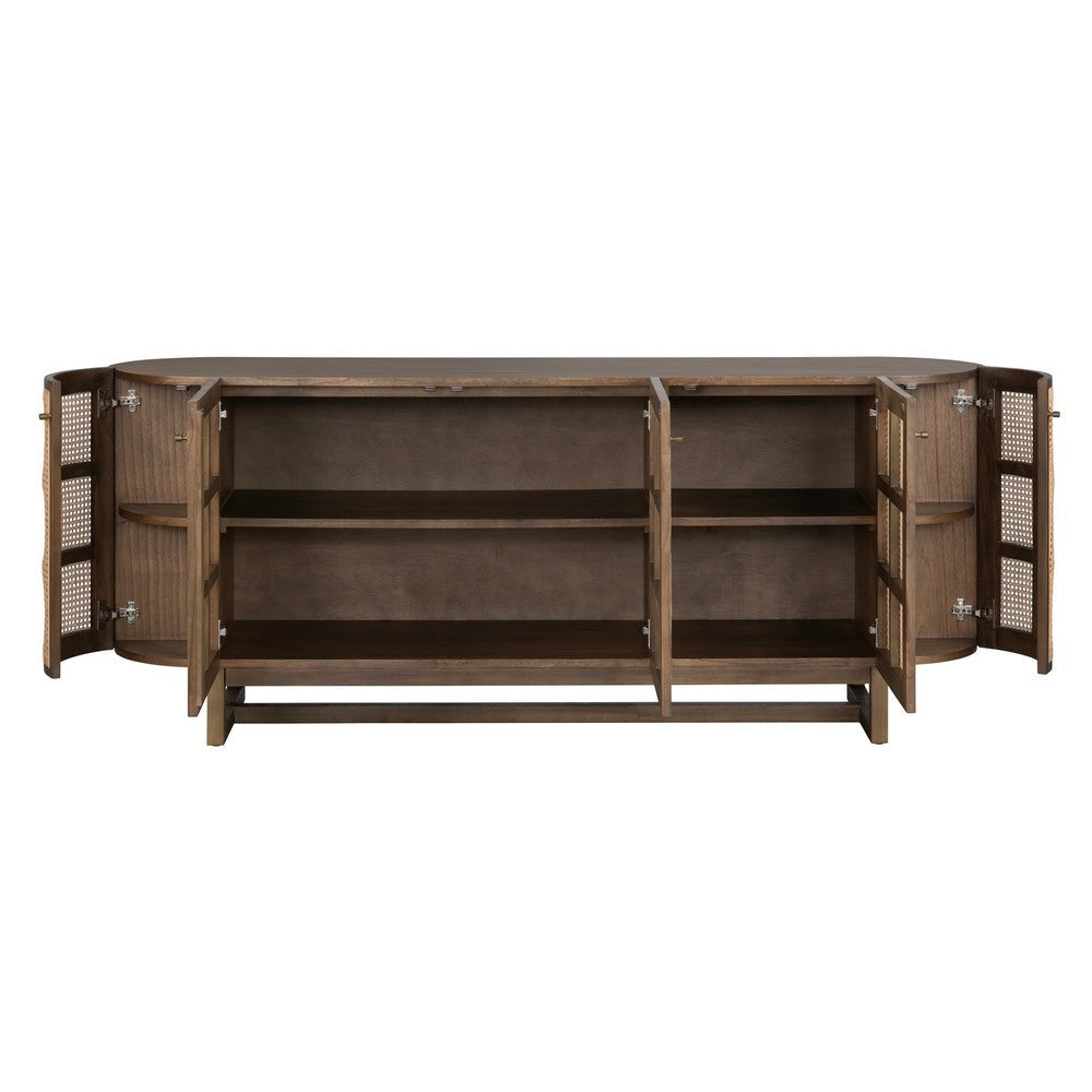 Crestview Dei Media Credenza | 5 Cane Doors & Brass Knobs | 79’’ Brown CCL-CVFDR1033