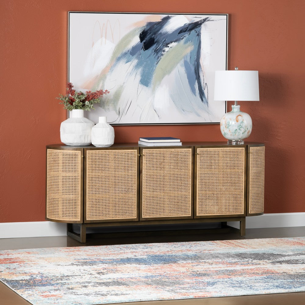 Crestview Dei Media Credenza | 5 Cane Doors & Brass Knobs | 79’’ Brown CCL-CVFDR1033