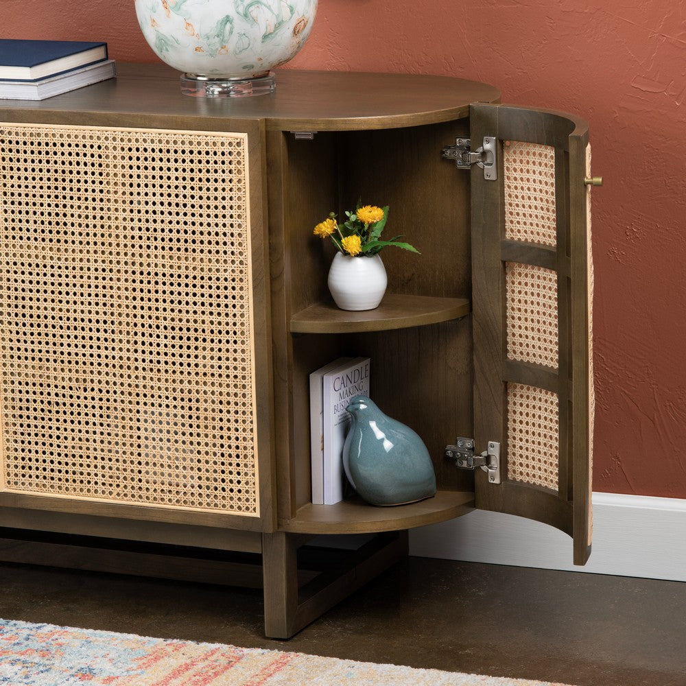 Crestview Dei Media Credenza | 5 Cane Doors & Brass Knobs | 79’’ Brown CCL-CVFDR1033