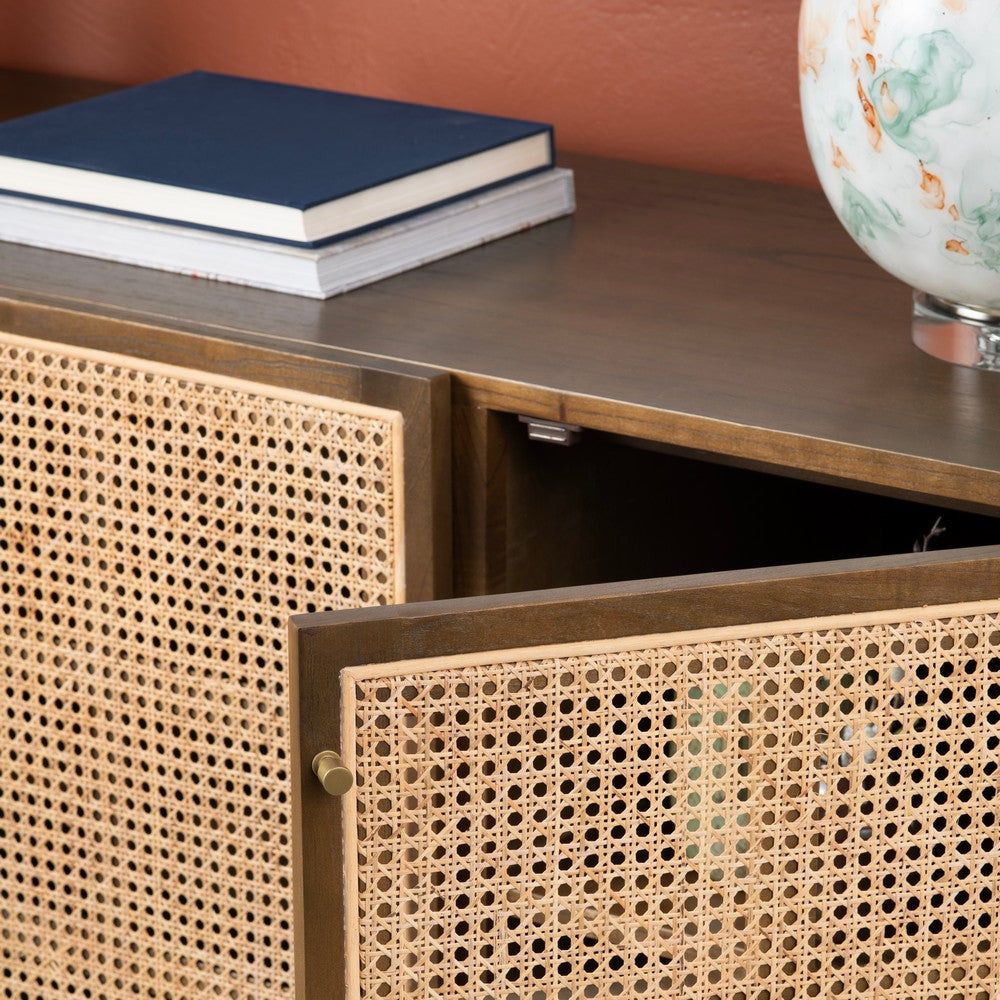 Crestview Dei Media Credenza | 5 Cane Doors & Brass Knobs | 79’’ Brown CCL-CVFDR1033