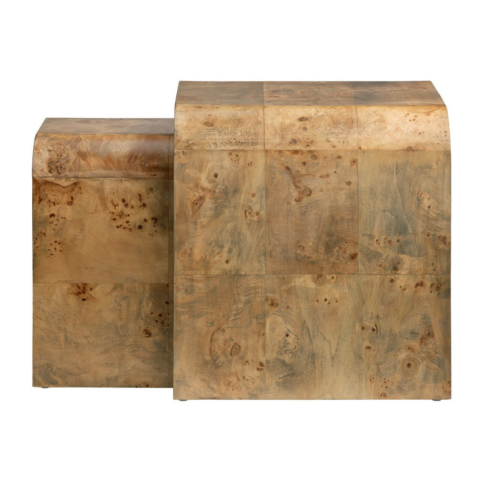 Miny Nesting Accent Table Set of 2 | Rounded Edge Stained Brown Wood CCL-CVFDR1036