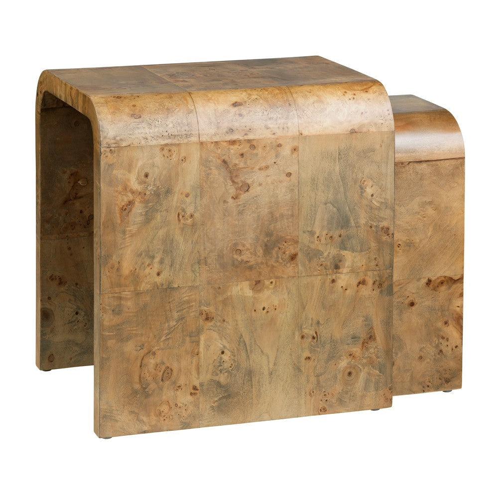 Miny Nesting Accent Table Set of 2 | Rounded Edge Stained Brown Wood