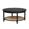 Pex Coffee Table | 36" Round Top | Open Rattan Storage | Black Wood