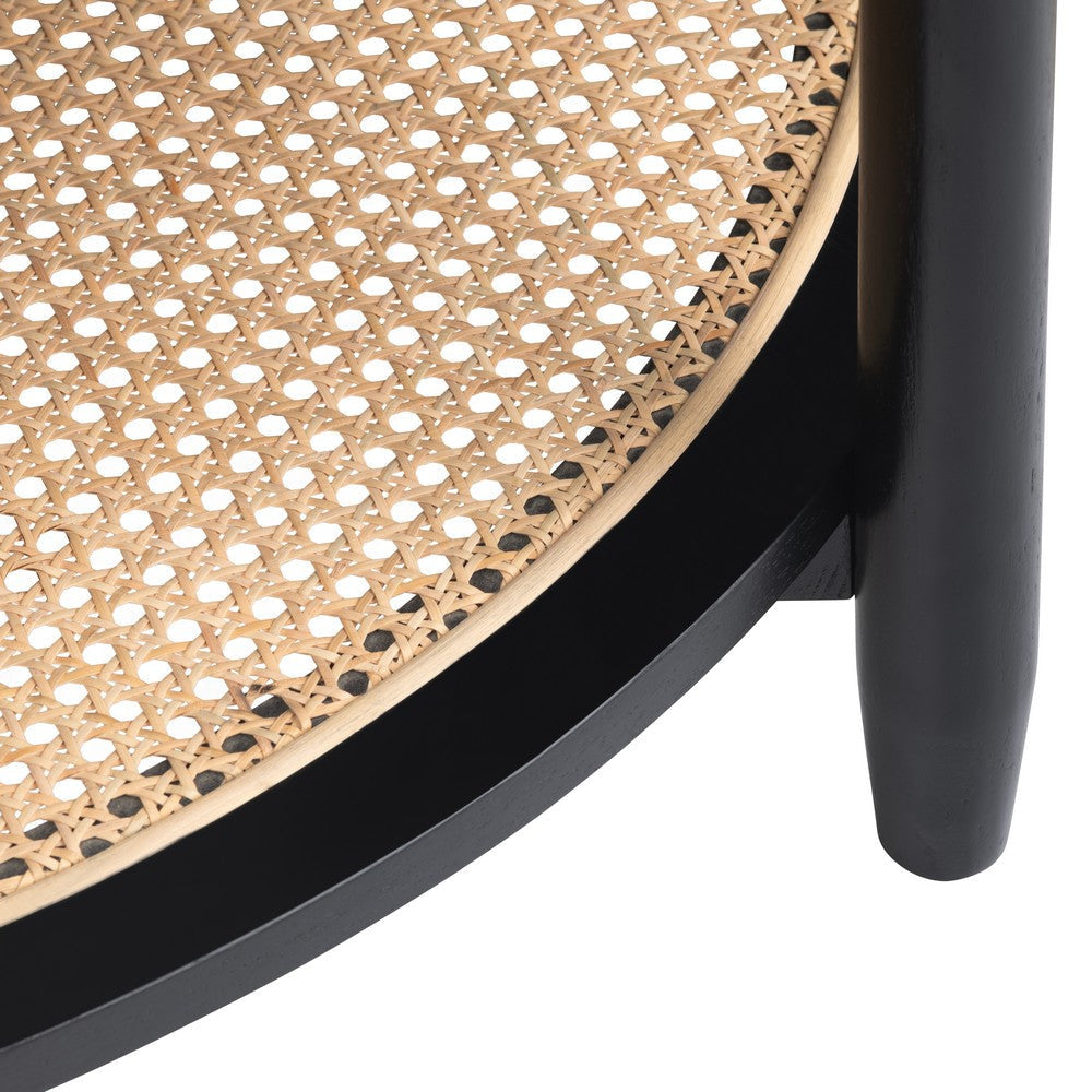 Pex Side End Table | 20’’ Round Top | Open Rattan Storage | Black Wood CCL-CVFDR1038