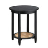 Pex Side End Table | 20" Round Top | Open Rattan Storage | Black Wood