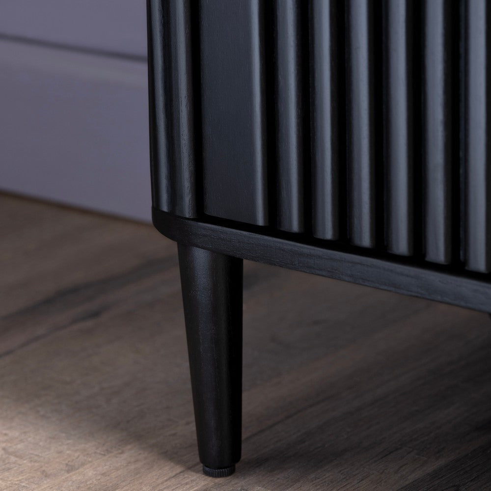 Camy Accent Cabinet | 2 Reeded Front Doors | Gold Handles | Black Solid Wood CCL-CVFDR1040