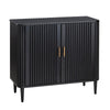 Camy Accent Cabinet | 2 Reeded Front Doors | Gold Handles | Black Solid Wood