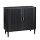 Camy Accent Cabinet | 2 Reeded Front Doors | Gold Handles | Black Solid Wood