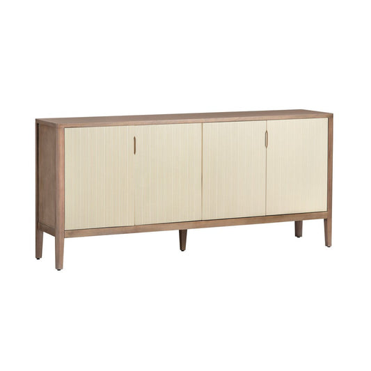 Crestview Lori Sideboard Cabinet | 4 Cream Reeded Doors | 74" Brown