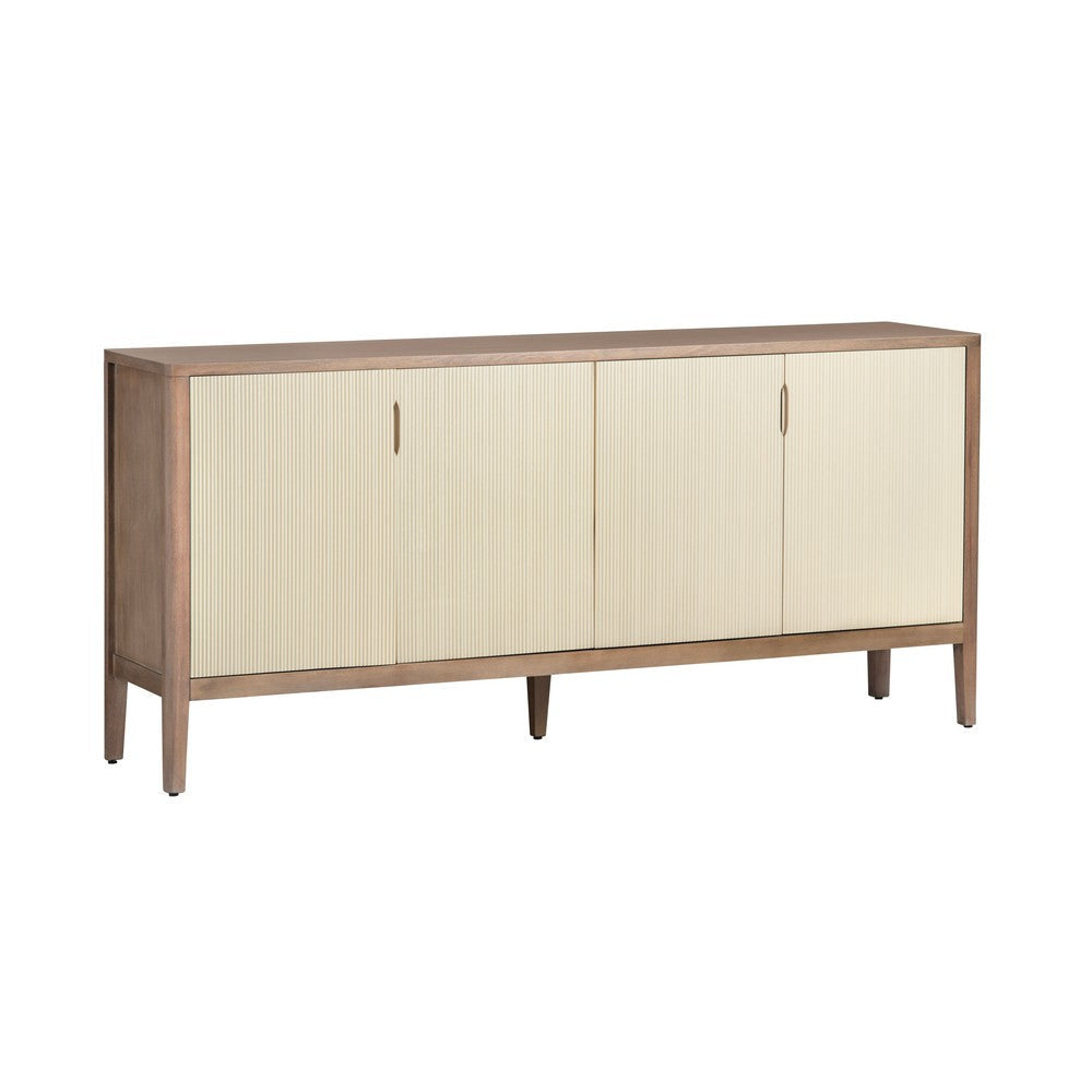 Crestview Lori Sideboard Cabinet | 4 Cream Reeded Doors | 74" Brown