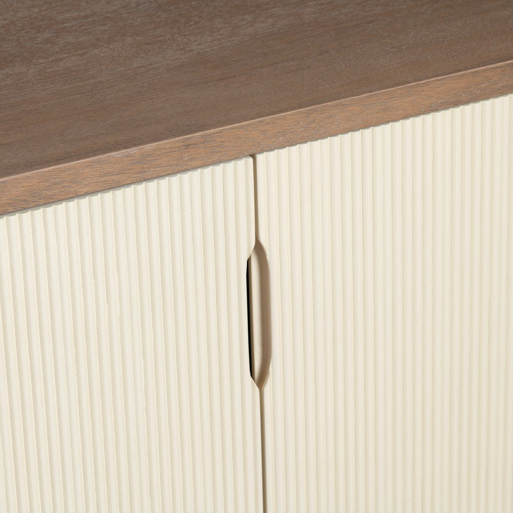 Crestview Lori Sideboard Cabinet | 4 Cream Reeded Doors | 74’’ Brown CCL-CVFDR1045