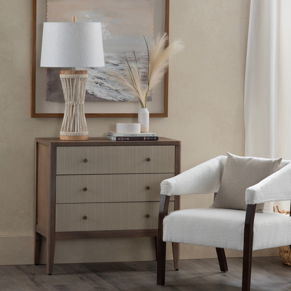 Crestview Lori 3 Drawers Chest Oversize Nightstand, Cream, Brown Solid Wood