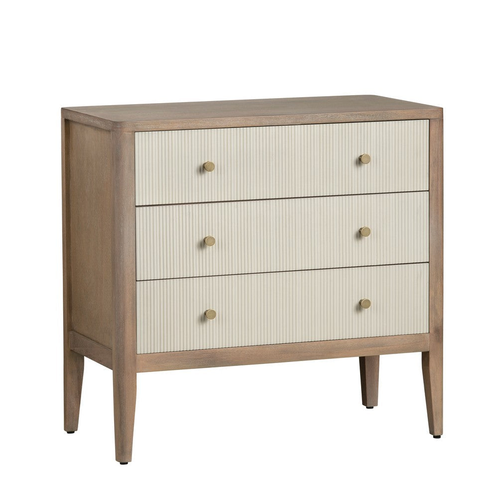 Crestview Lori 3 Drawers Chest Oversize Nightstand Cream Brown Solid Wood CCL-CVFDR1046