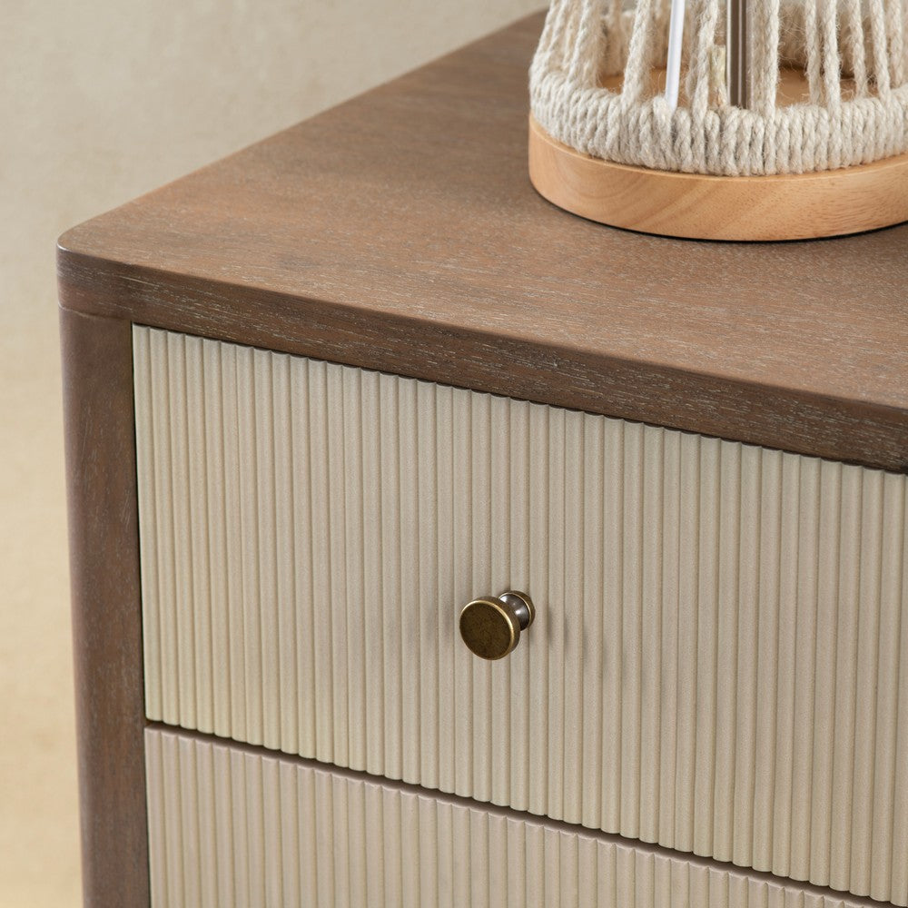 Crestview Lori 3 Drawers Chest Oversize Nightstand Cream Brown Solid Wood CCL-CVFDR1046