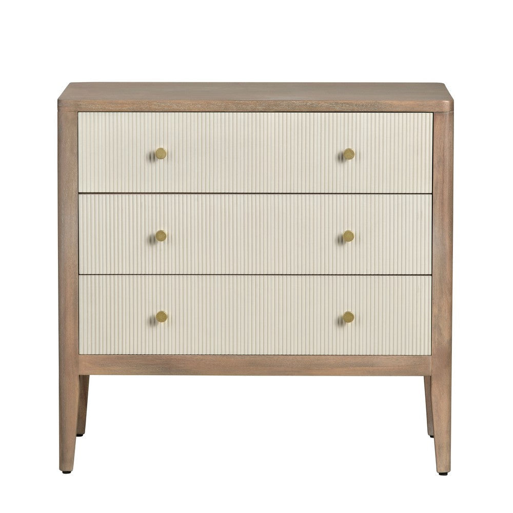 Crestview Lori 3 Drawers Chest Oversize Nightstand Cream Brown Solid Wood CCL-CVFDR1046