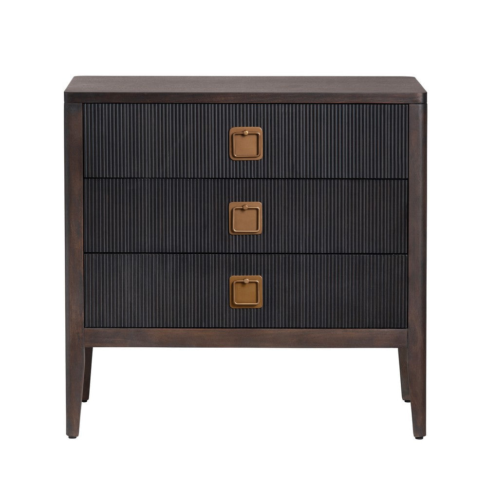 Crestview Weo Chest | 3 Drawers Chest Oversize Nightstand | Black Reeded Bayur Wood CCL-CVFDR1048