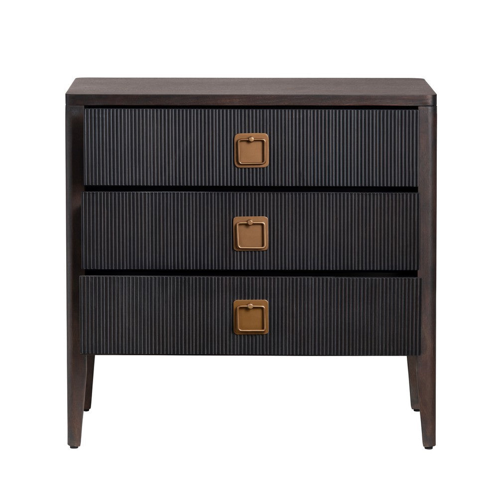 Crestview Weo Chest | 3 Drawers Chest Oversize Nightstand | Black Reeded Bayur Wood CCL-CVFDR1048
