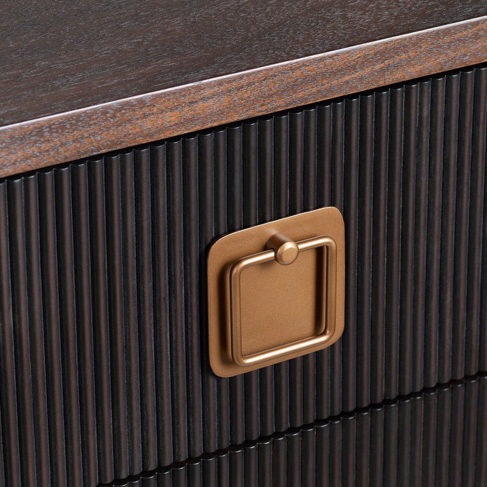 Crestview Weo Chest | 3 Drawers Chest Oversize Nightstand | Black Reeded Bayur Wood CCL-CVFDR1048
