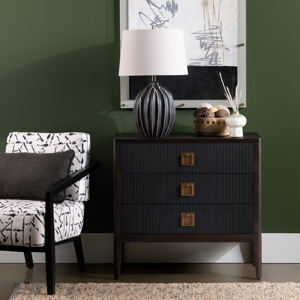 Crestview Weo Chest | 3 Drawers Chest Oversize Nightstand | Black Reeded Bayur Wood