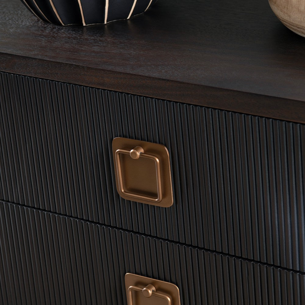 Crestview Weo Chest | 3 Drawers Chest Oversize Nightstand | Black Reeded Bayur Wood CCL-CVFDR1048
