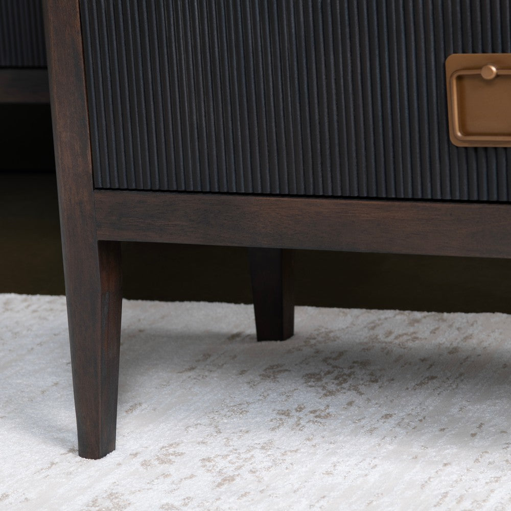 Crestview Weo Chest | 3 Drawers Chest Oversize Nightstand | Black Reeded Bayur Wood CCL-CVFDR1048