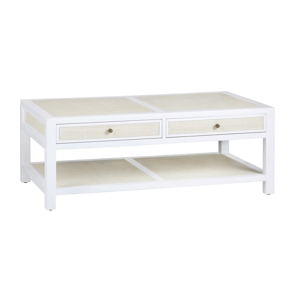 Crestview Seny Cocktail Coffee Table | 2 Rattan Drawers | 50’’ Whitewash CCL-CVFDR1150