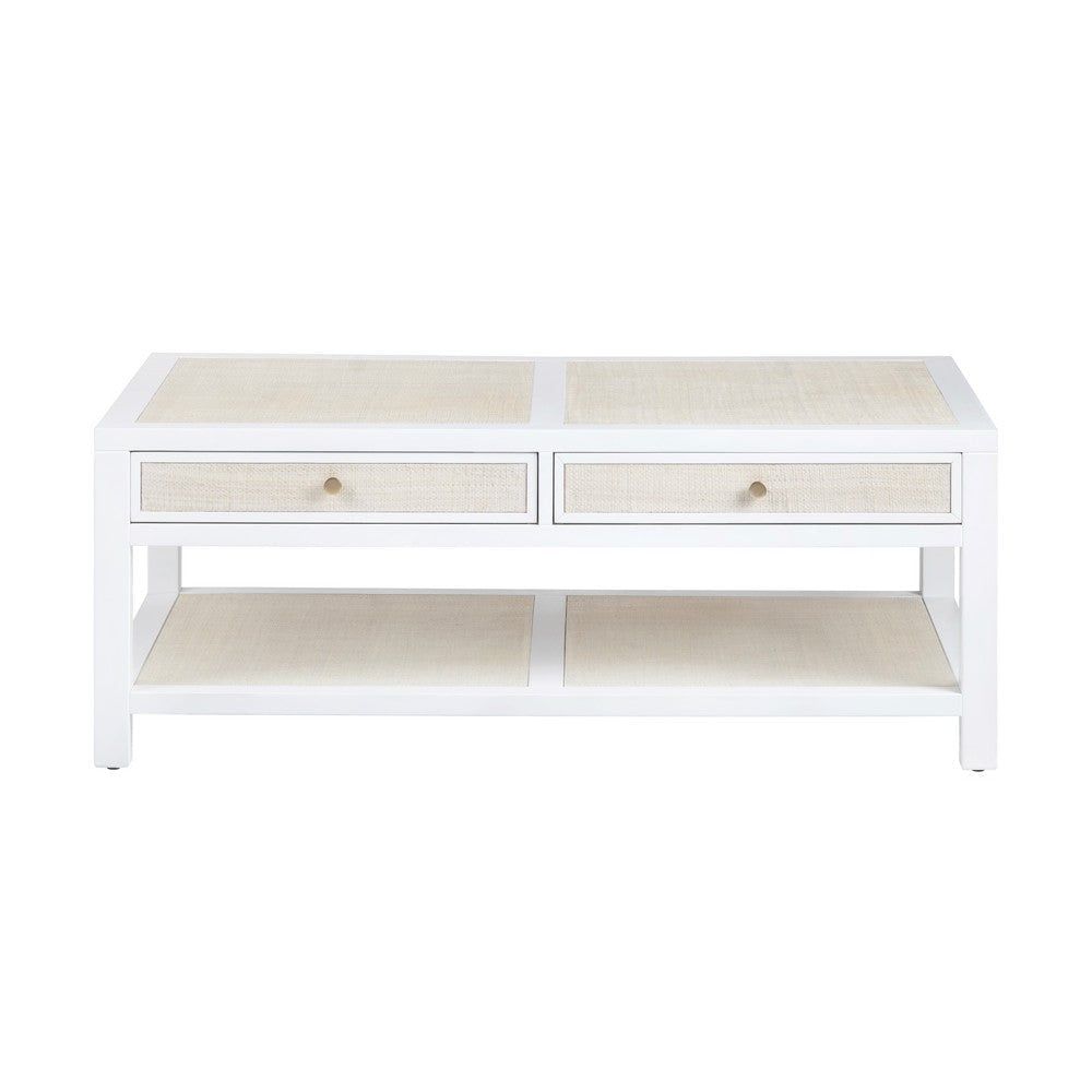 Crestview Seny Cocktail Coffee Table | 2 Rattan Drawers | 50’’ Whitewash CCL-CVFDR1150